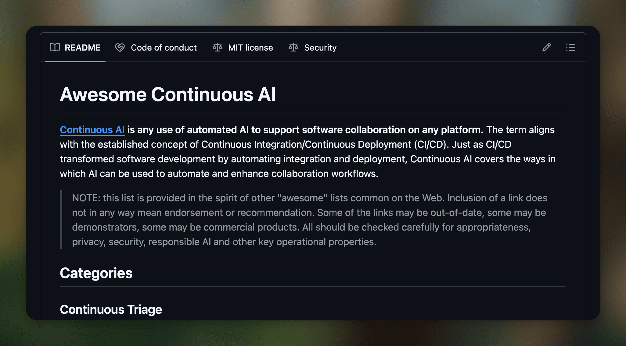 GitHub's Awesome Continuous AI List