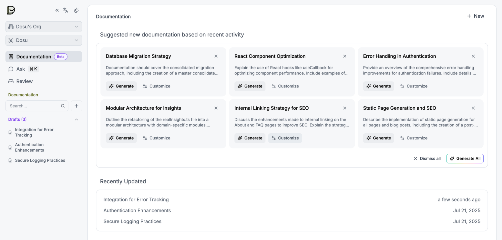 List of docs after being generated from a PR