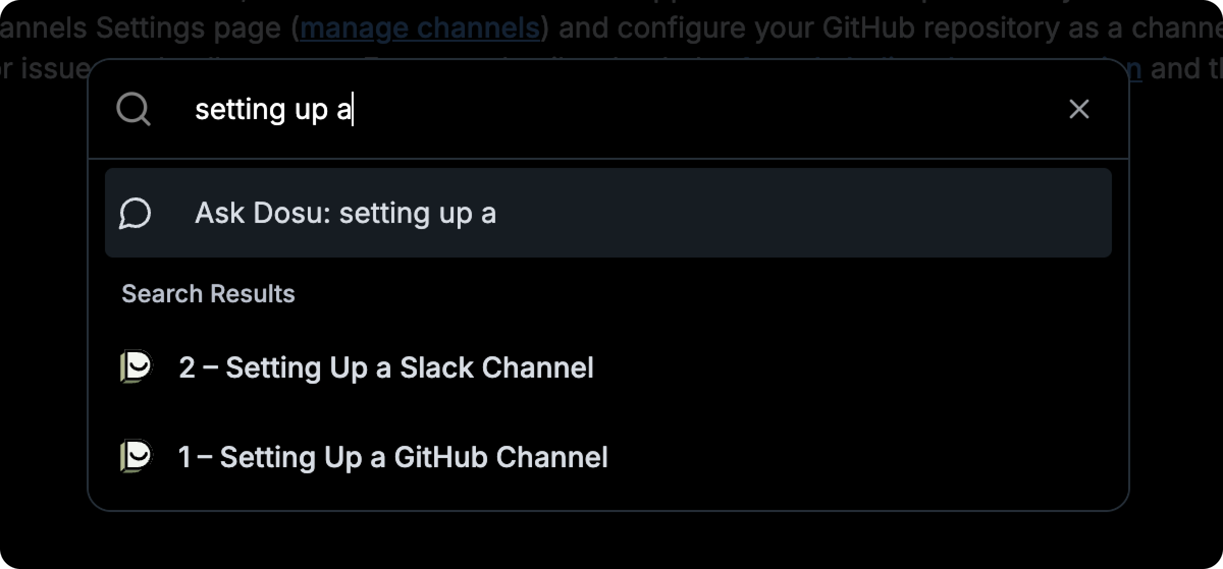 Global search in the Command Menu, showing results from documentation
