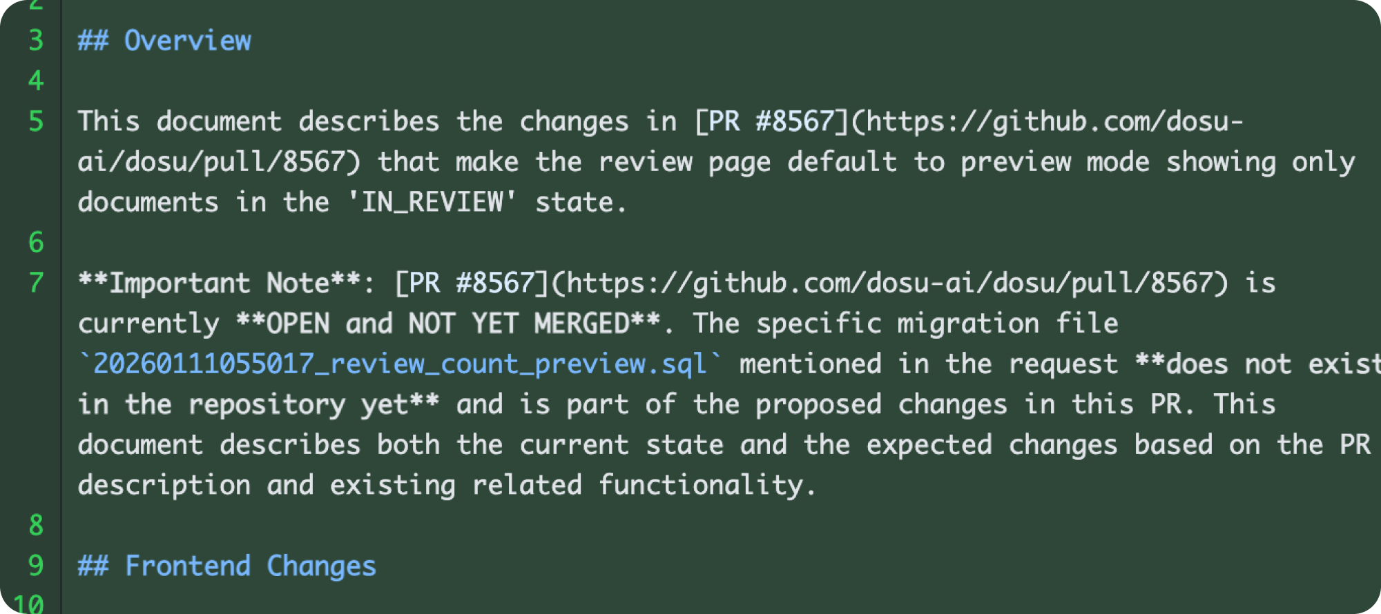 The new diff viewer showing version history for a document